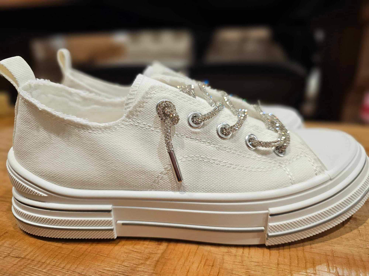 Aman Rhinestone Lace up Tennis - White