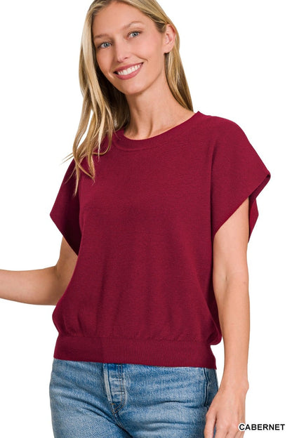 Round Neck Short Dolman Sleeve Top