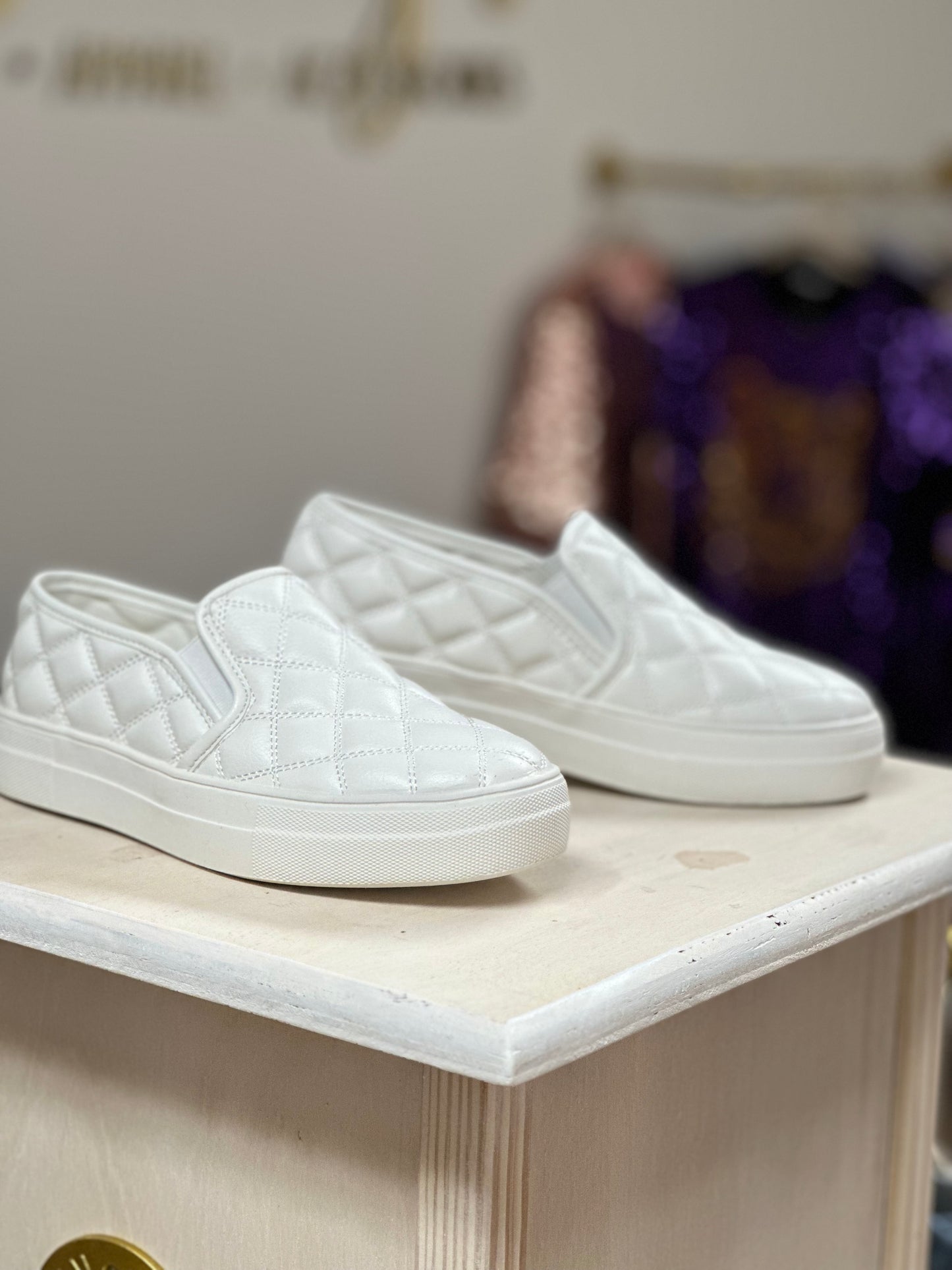 Pouch Quilted Slip Ons - White