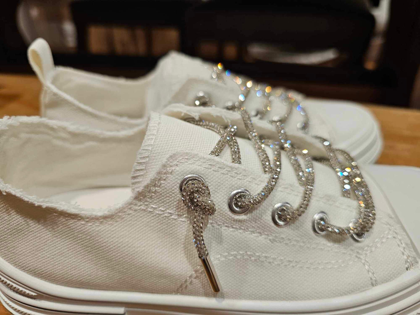 Aman Rhinestone Lace up Tennis - White