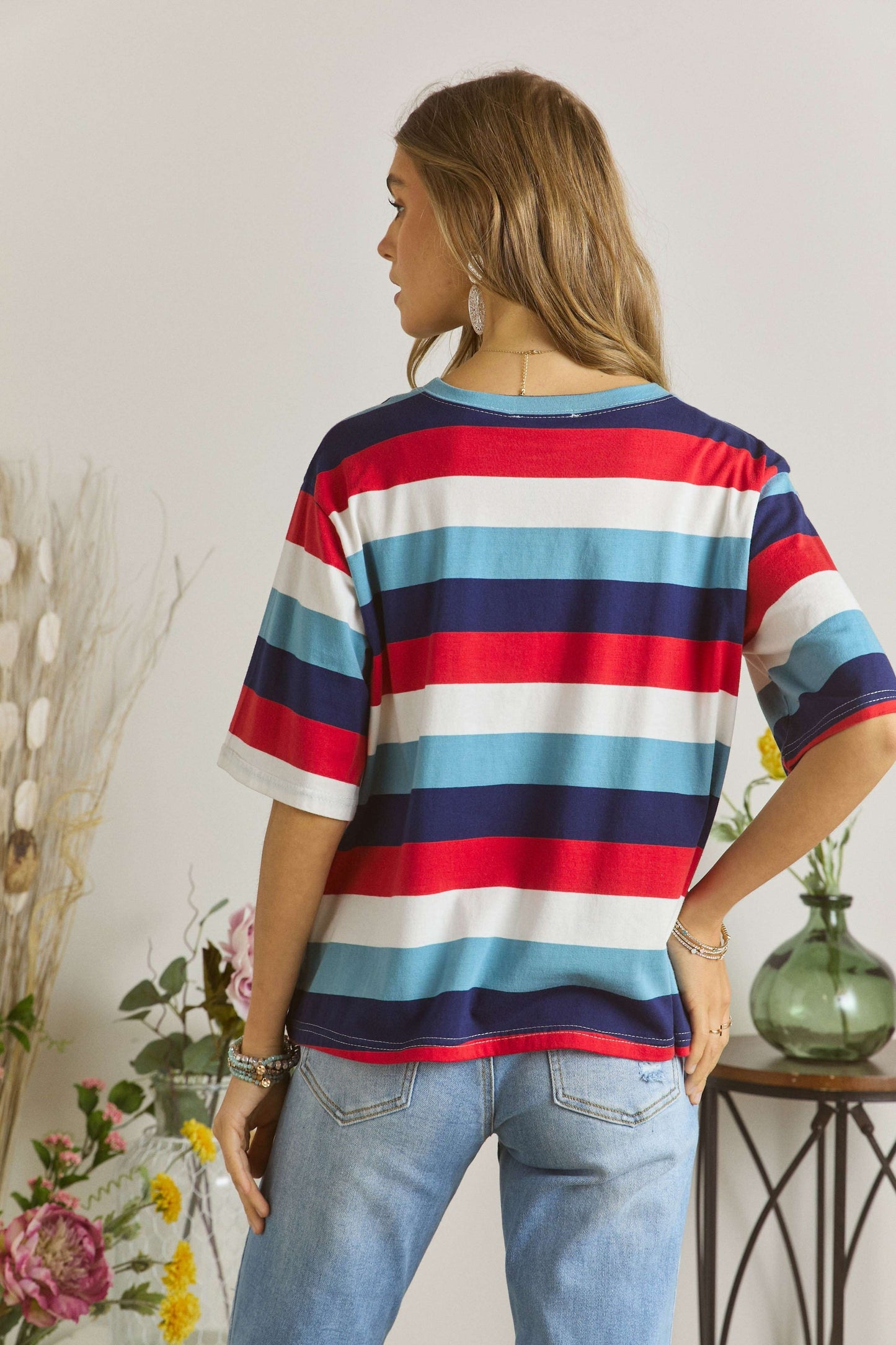 Red, White & Blue Striped Top