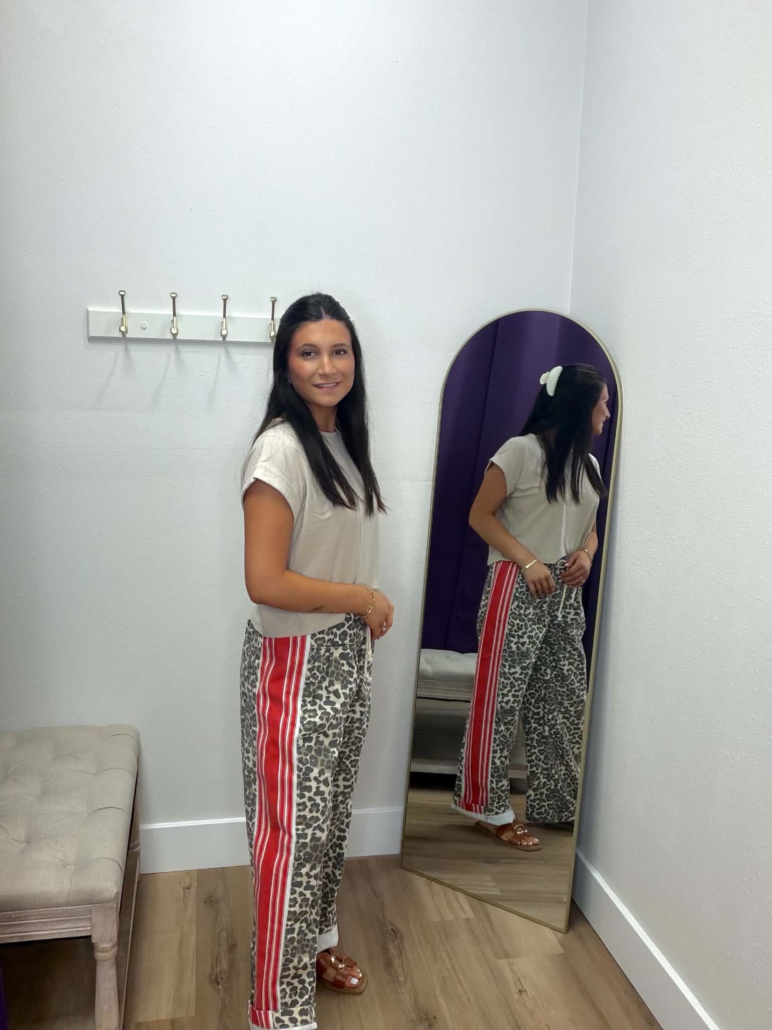 Leopard Sport Striped Wide Legged Pants