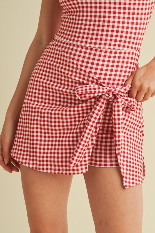 KIMBERLY- Tie Waist Romper Skort With Built in Shorts