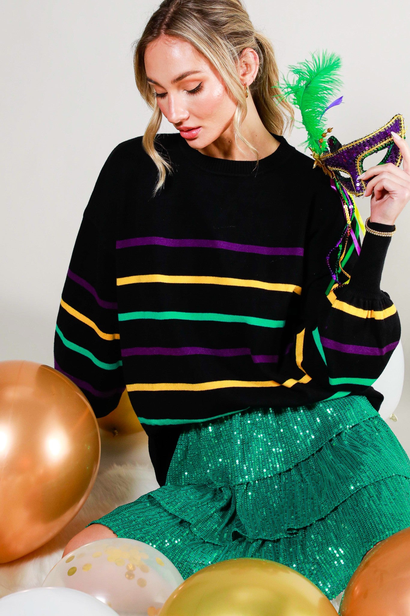 MULTI COLOR STRIPED SWEATER TOP- BLACK