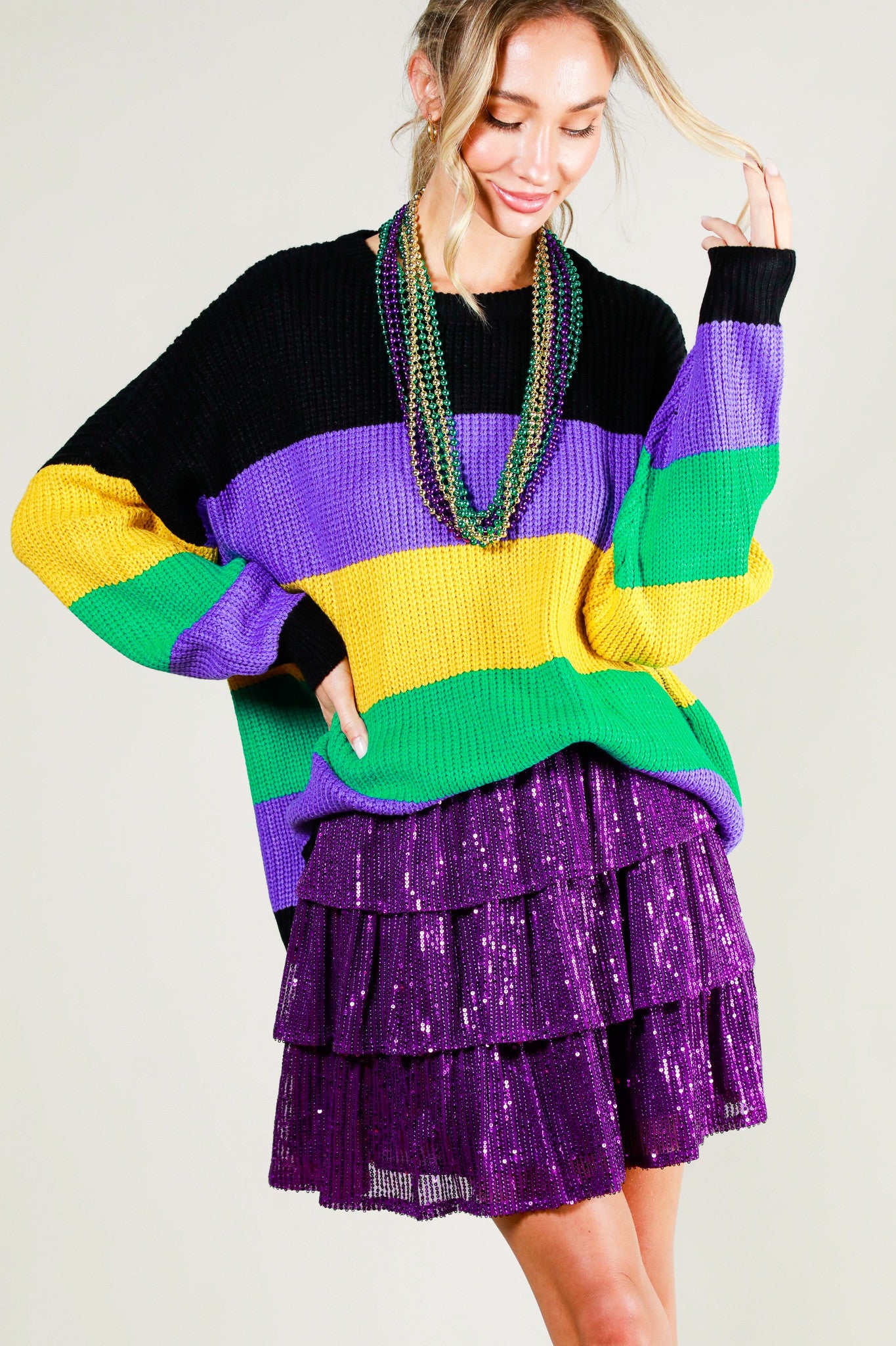CONTRAST DETAIL MARDIGRAS SWEATER TOP - FINAL SALE