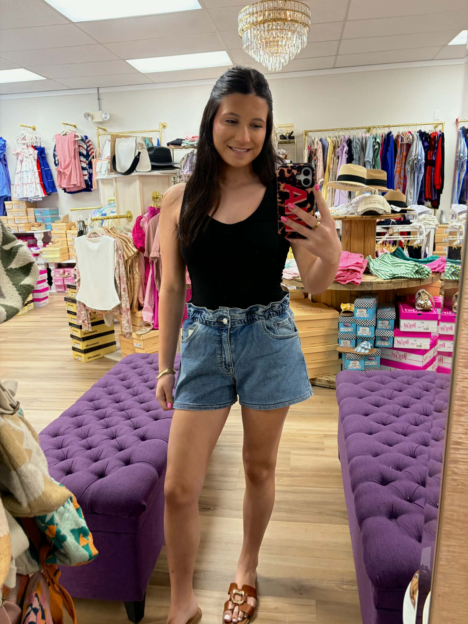 MARLY-Elastic Waist Jean Shorts