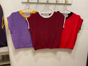 Rolled Contrast Sleeve Game Day Knit Top