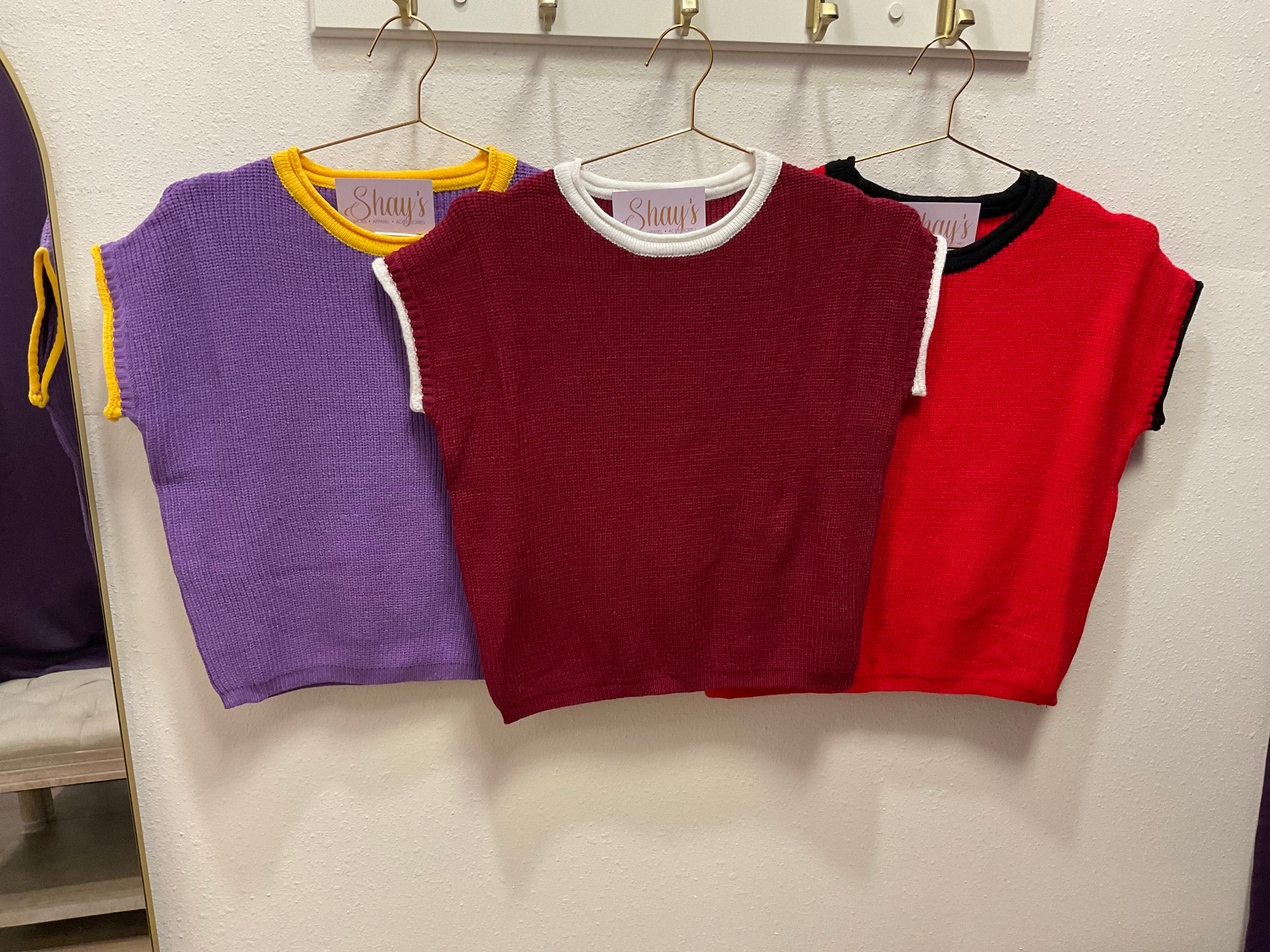 Rolled Contrast Sleeve Game Day Knit Top