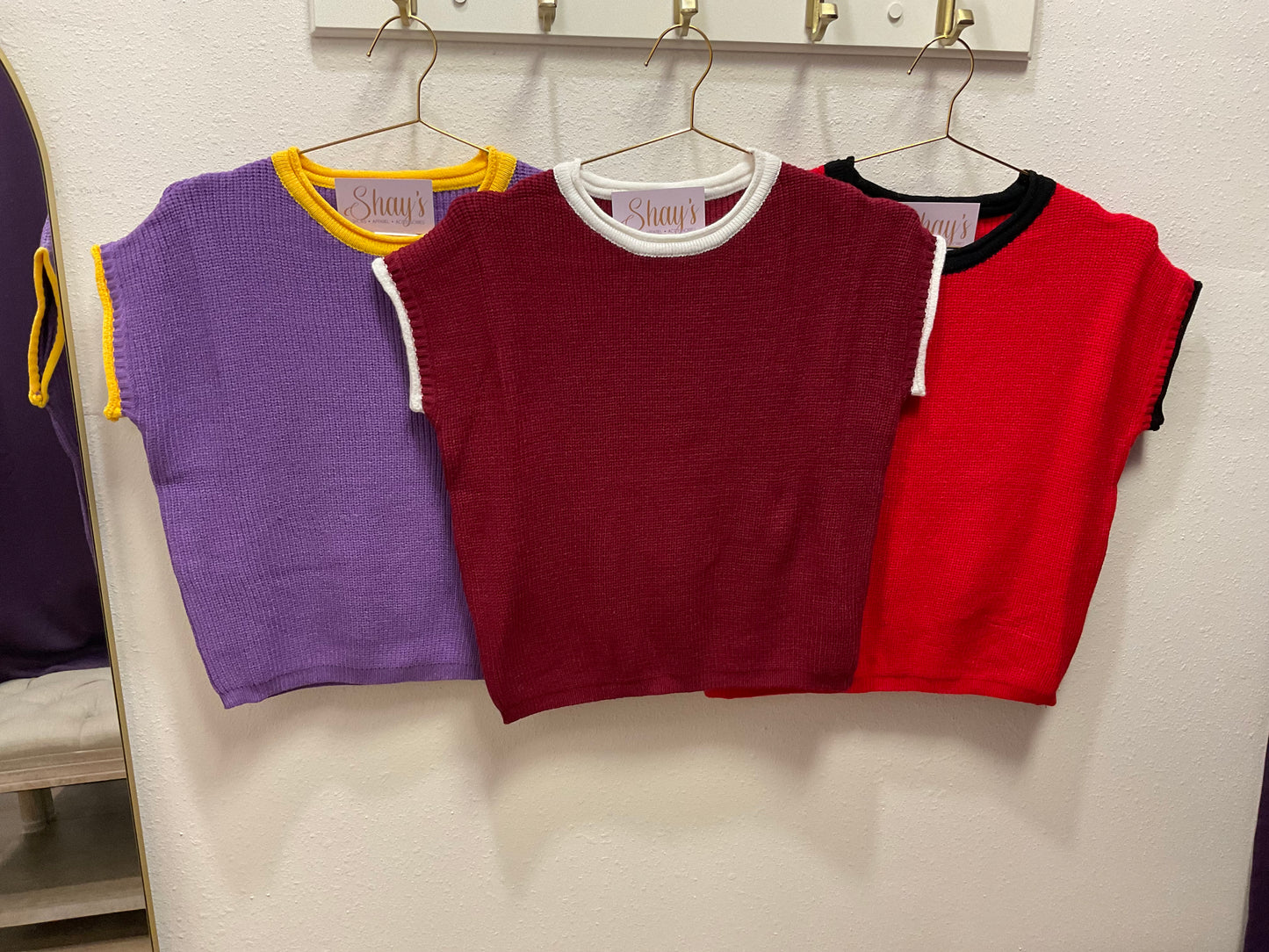 Rolled Contrast Sleeve Game Day Knit Top