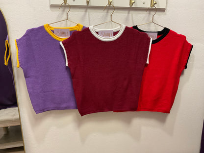 Rolled Contrast Sleeve Game Day Knit Top