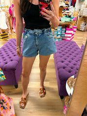 MARLY-Elastic Waist Jean Shorts