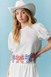 Gingham Bow Detail Puff Sleeve Top