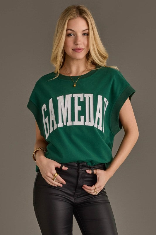 Green & White Gameday Short Sleeve Top