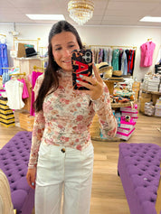 Floral Print Mesh Knit Long Sleeve Top