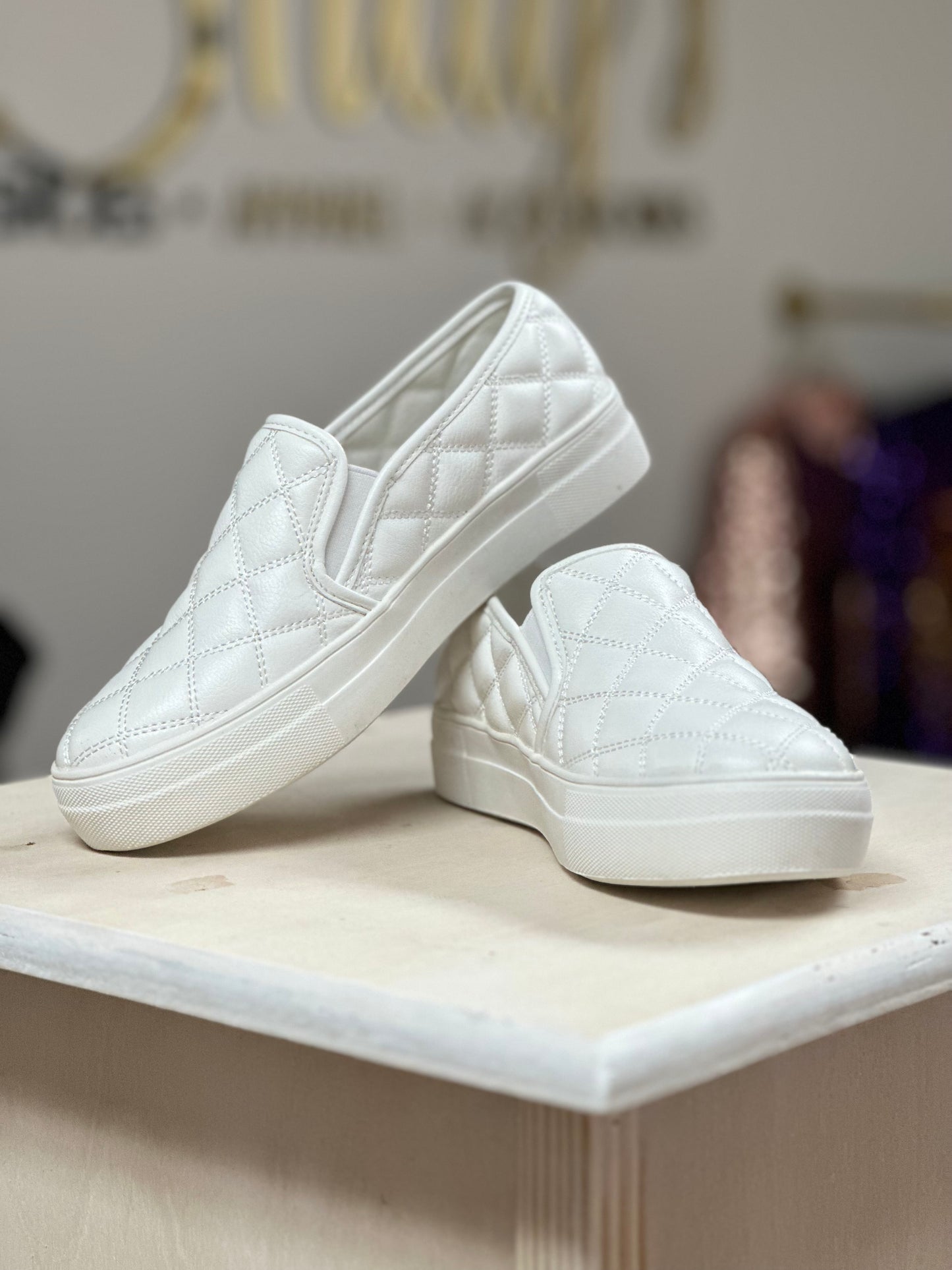 Pouch Quilted Slip Ons - White