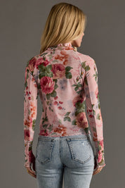 So Posh- Pink And Green Floral Mesh Top