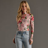 So Posh- Pink And Green Floral Mesh Top
