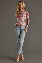 So Posh- Pink And Green Floral Mesh Top