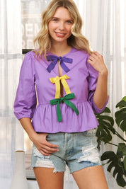 Mardi Gras Open Front Babydoll Top