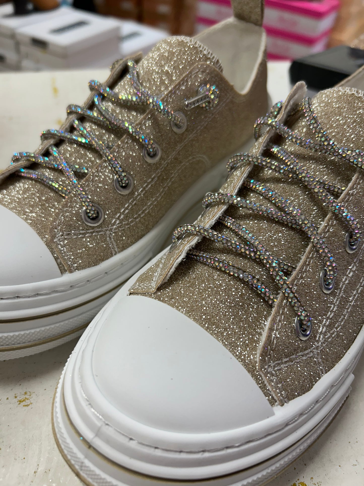 Aman Rhinestone Lace up Tennis