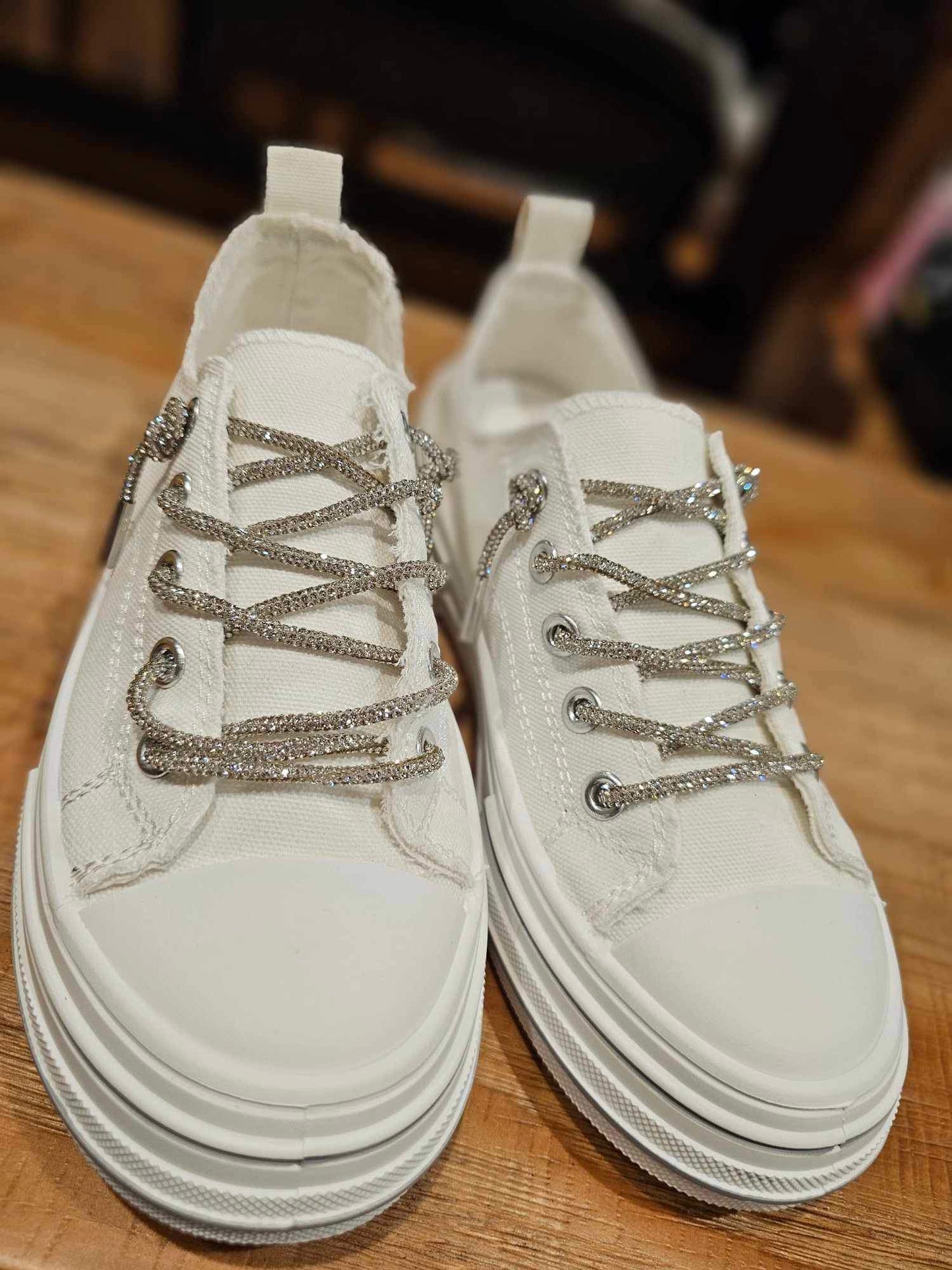 Aman Rhinestone Lace up Tennis - White