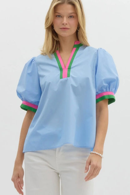 Napa- Bubble Sleeve Top With Band