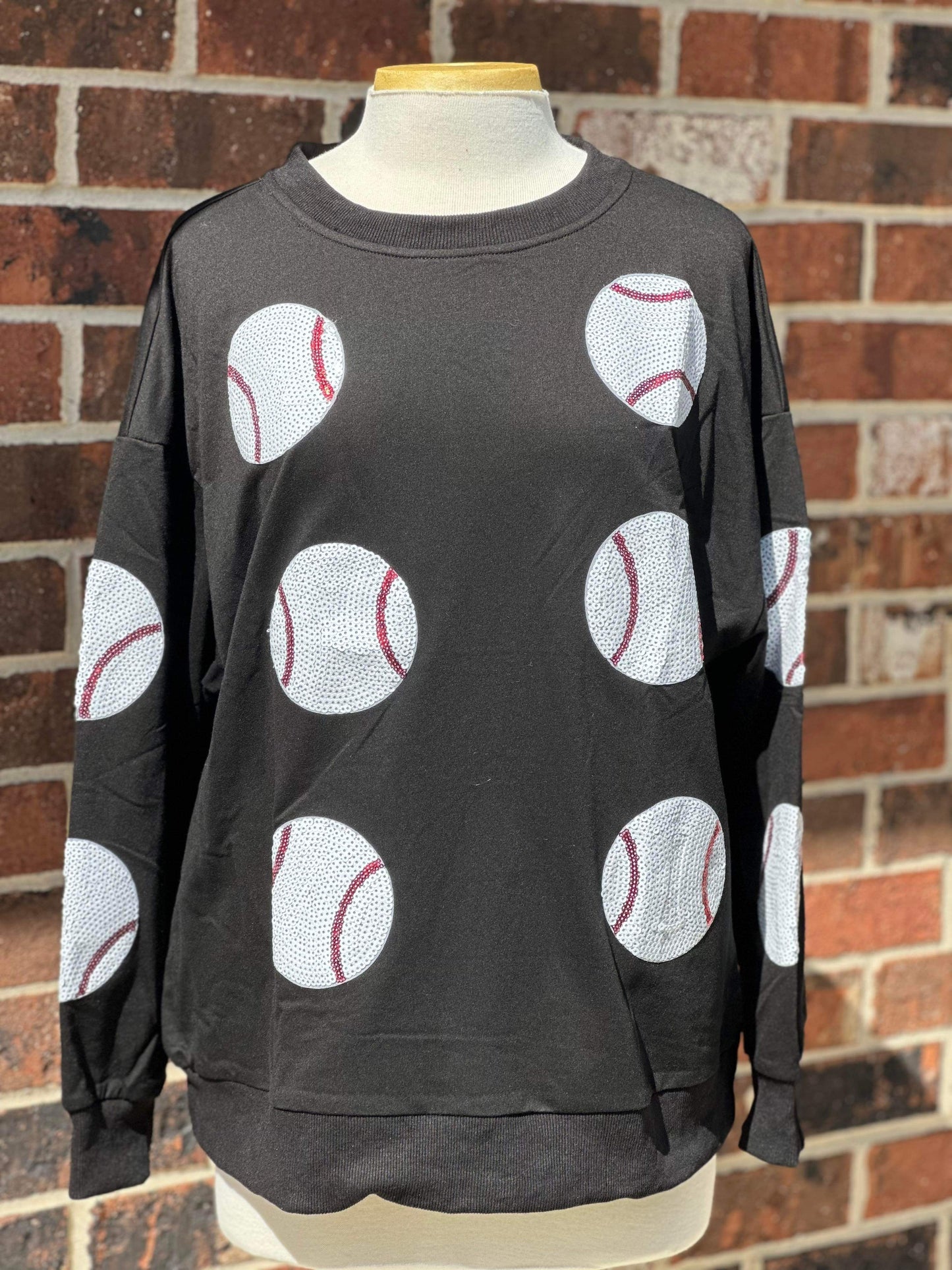 Sequin Baseball Patch French Terry Pullover - BLACK