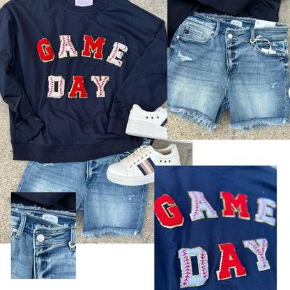 Baseball Chenille Gameday Patches Pullover - NAVY