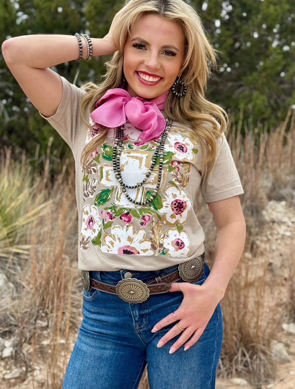 Callie Ann Gold Floral Cross Tee