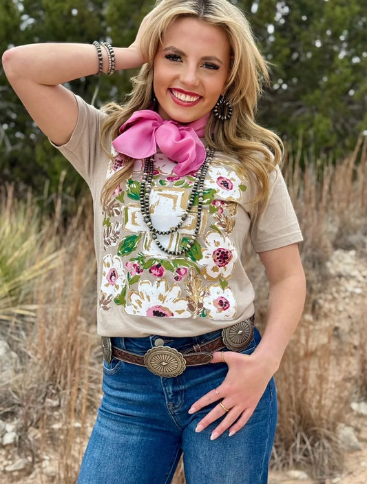 Callie Ann Gold Floral Cross Tee