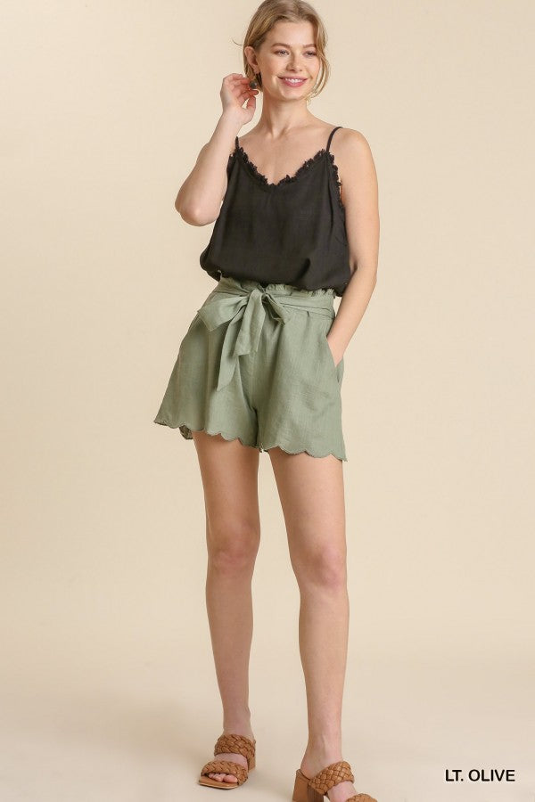 Simple Linen Shorts - Olive