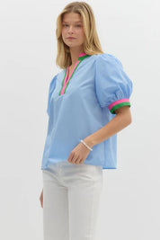 Napa- Bubble Sleeve Top With Band