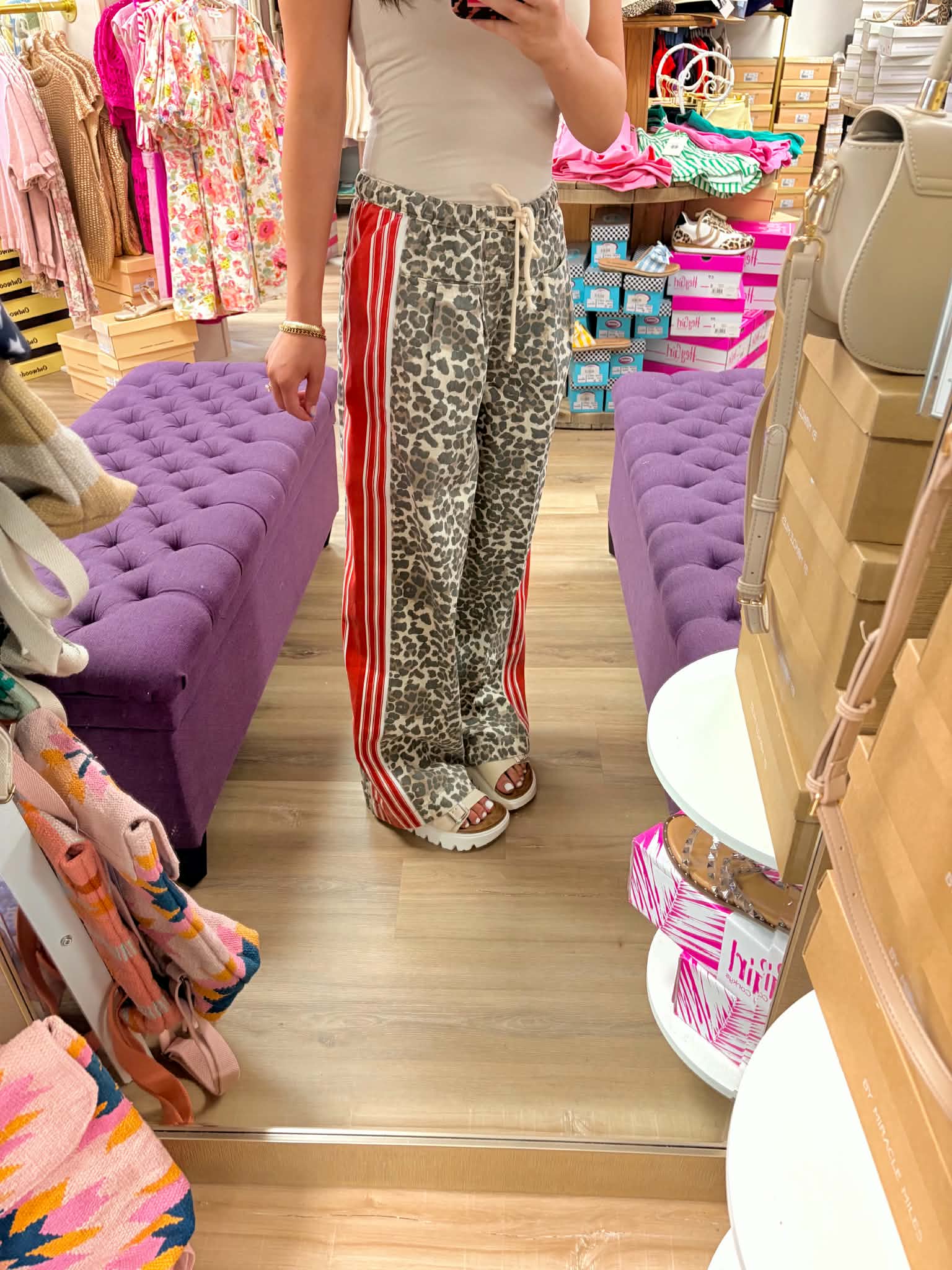 Leopard Sport Striped Wide Legged Pants