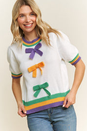 Mardi Gras Bow Detail Sweater Top