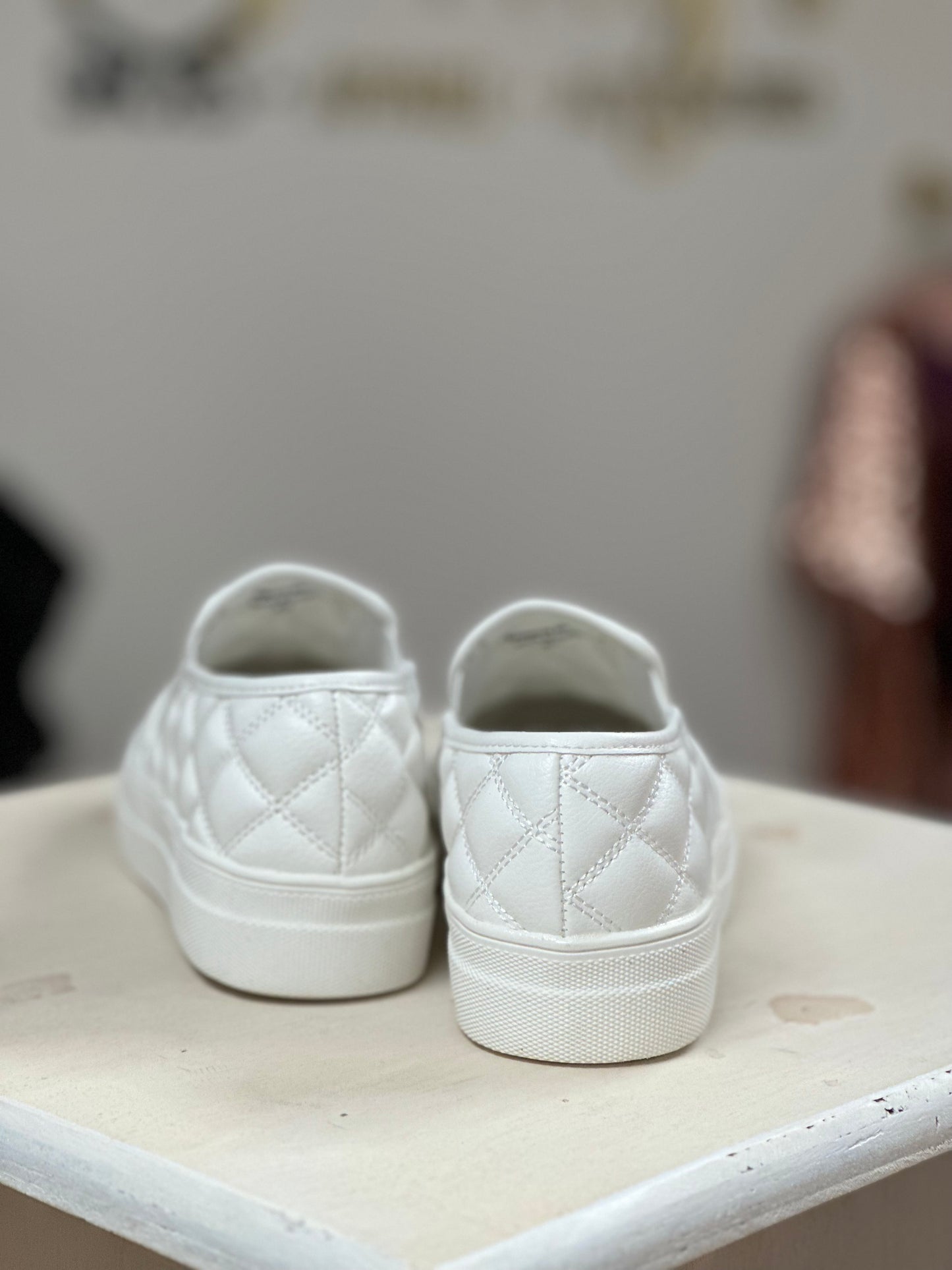 Pouch Quilted Slip Ons - White