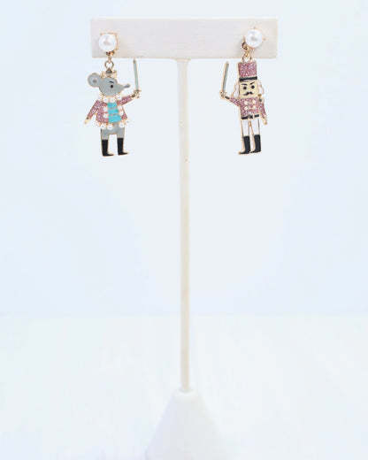 Mouse King and Nutcracker Earring Pink