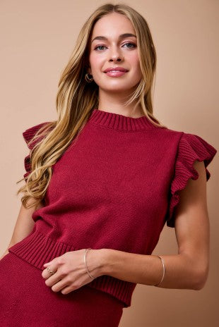 Ruffle Sleeves Knit Sweater Top