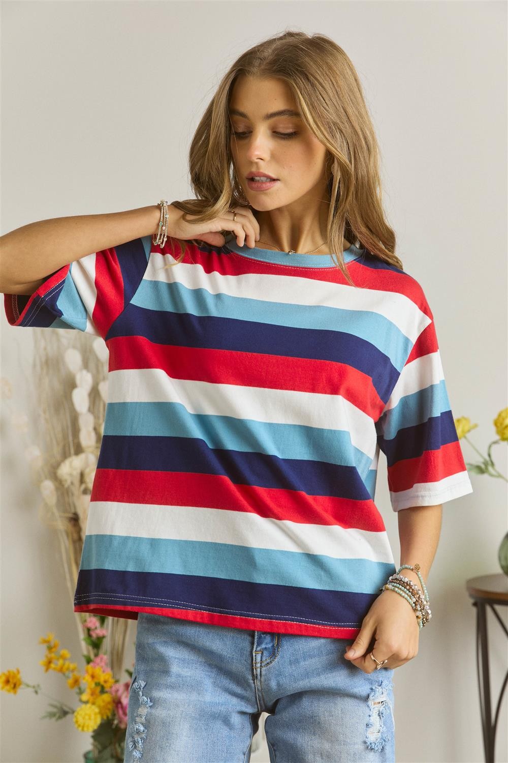 Red, White & Blue Striped Top