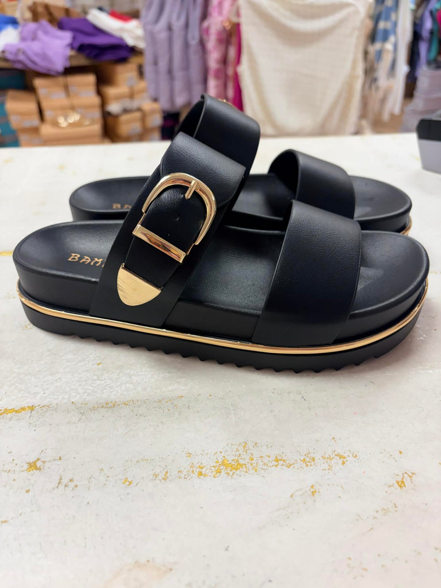SALABLE- Black Double Strap Buckle Sandal