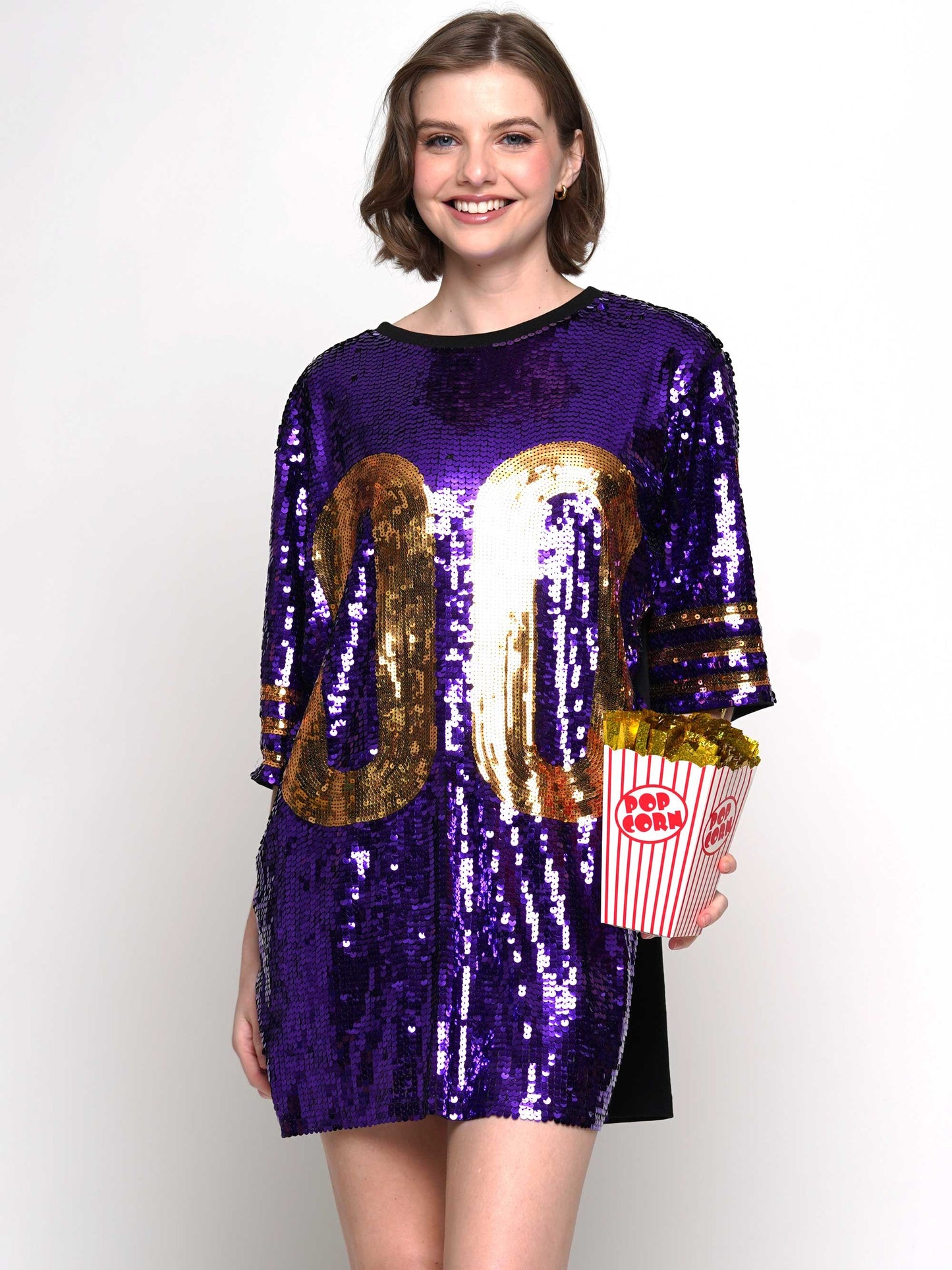 Double Zero Sequin T-shirt Dress - PURPLE/GOLD