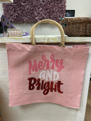 The Royal Standard- Merry and Bright Carryall Large Tote Light Pink/White/Red