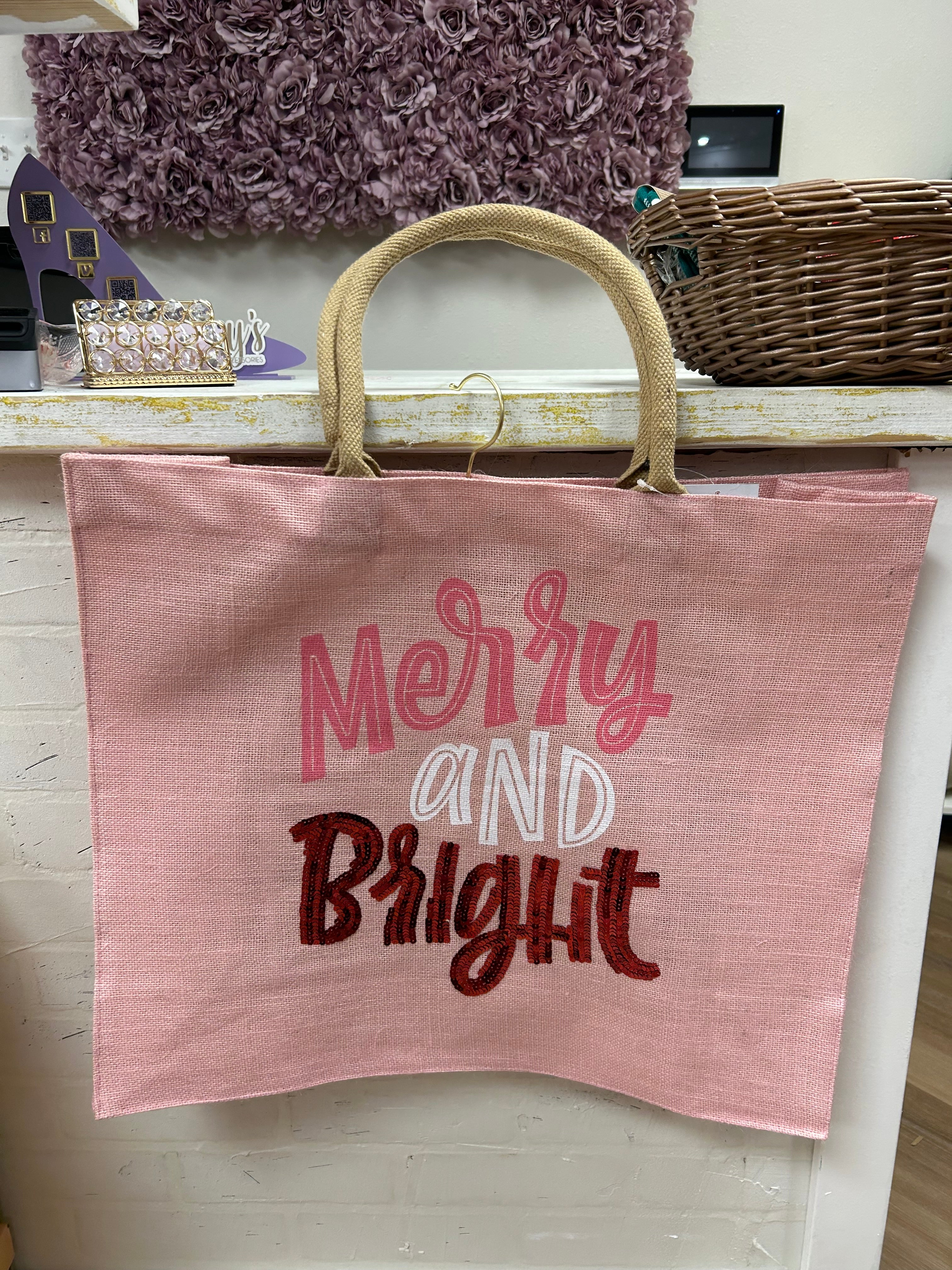 The Royal Standard- Merry and Bright Carryall Large Tote Light Pink/White/Red