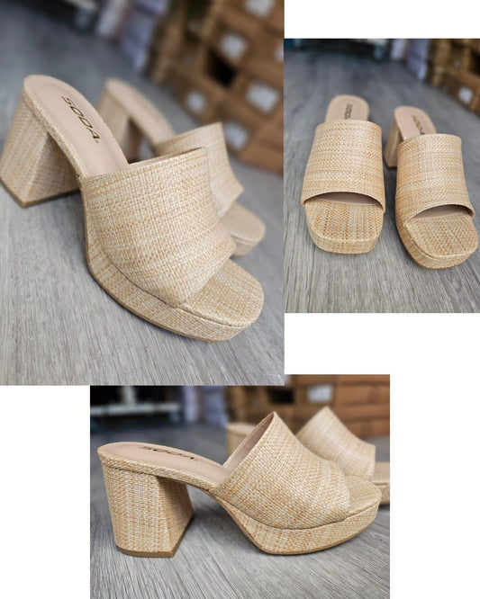 Zafer Raffia Natural Block Heel