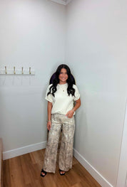 Jessica- MID Rise Camo Printed Wide Straight