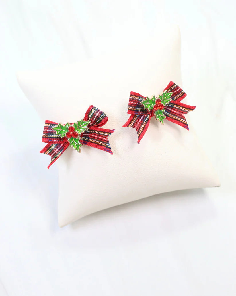 Perfectly Plaid Bow Earring Red