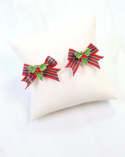 Perfectly Plaid Bow Earring Red