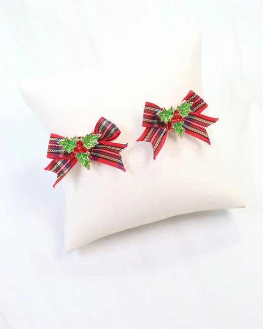 Perfectly Plaid Bow Earring Red