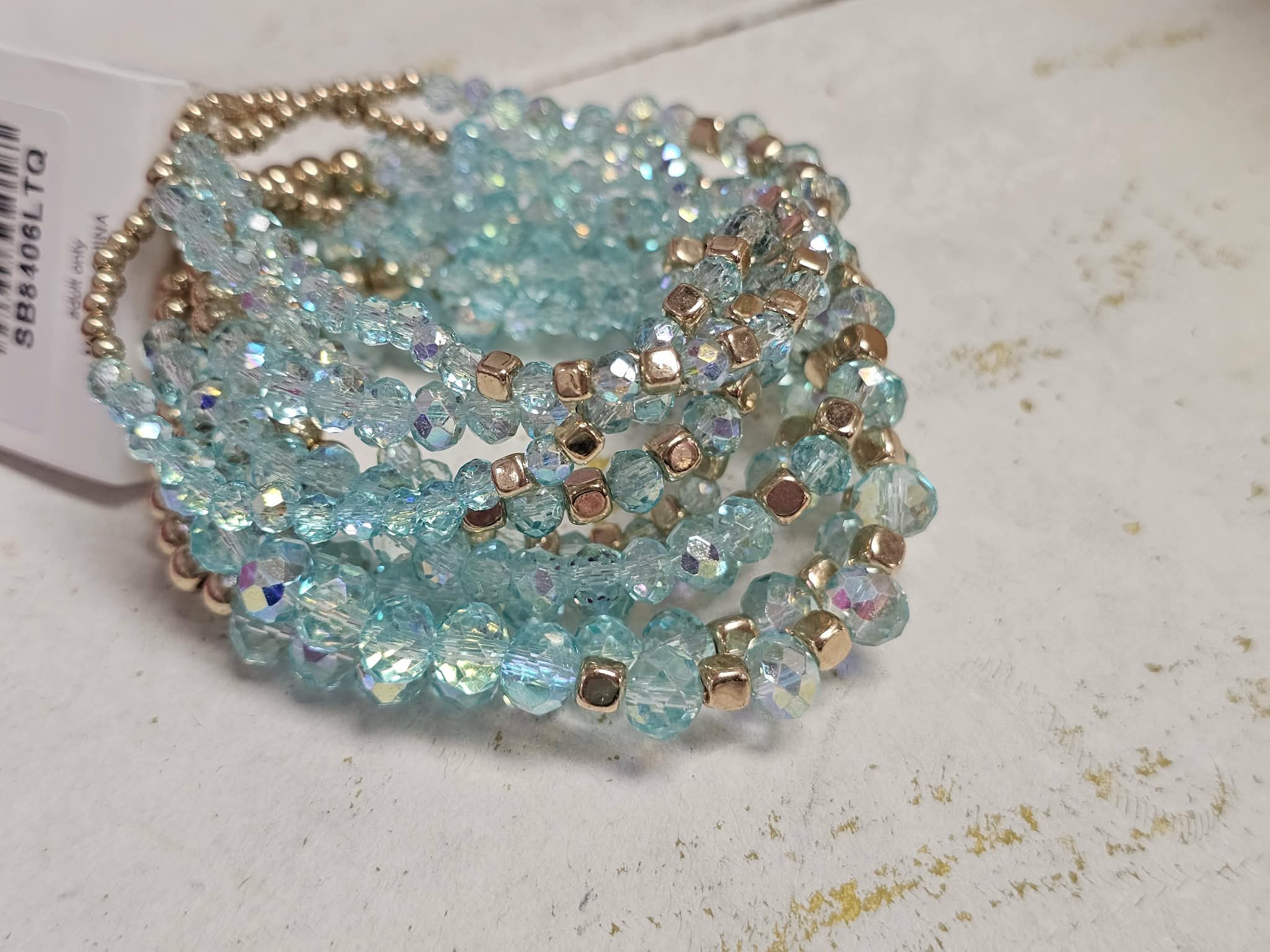 CRYSTAL BEAD MULTI ROW STRETCH BRACELET SET, SB 8406