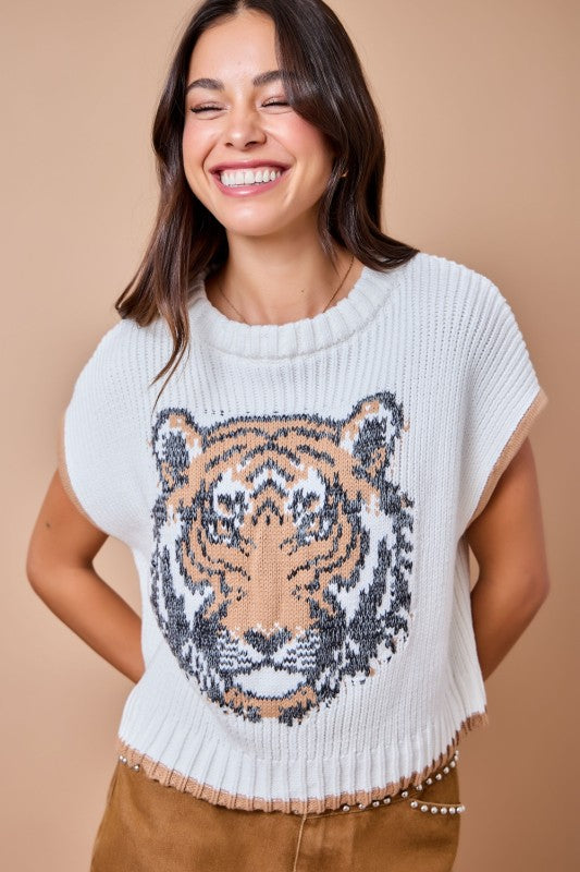 Game Day Tiger Intarsia Sweater Top