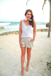 VIP Status Sequin Drawstring Shorts - Champagne